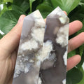 Natural Crystal Point Cherry Blossom Agate Wand Fashion-Style Flower Agate Crystal Tower Carved Polished for Decorative Use