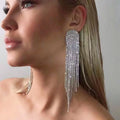 SC New Trend Exaggerated Full Diamond Crystal Dangle Drop Earrings Super Long Tassel Shiny Diamond Zircon Earrings