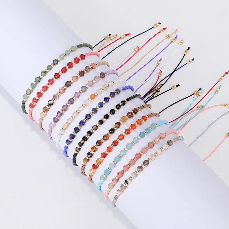 Cute Design Small Size Japanese Seed Beads Faceted Natural Stone Miyuki Handmade Macrame Adjustable Bracelet Women
