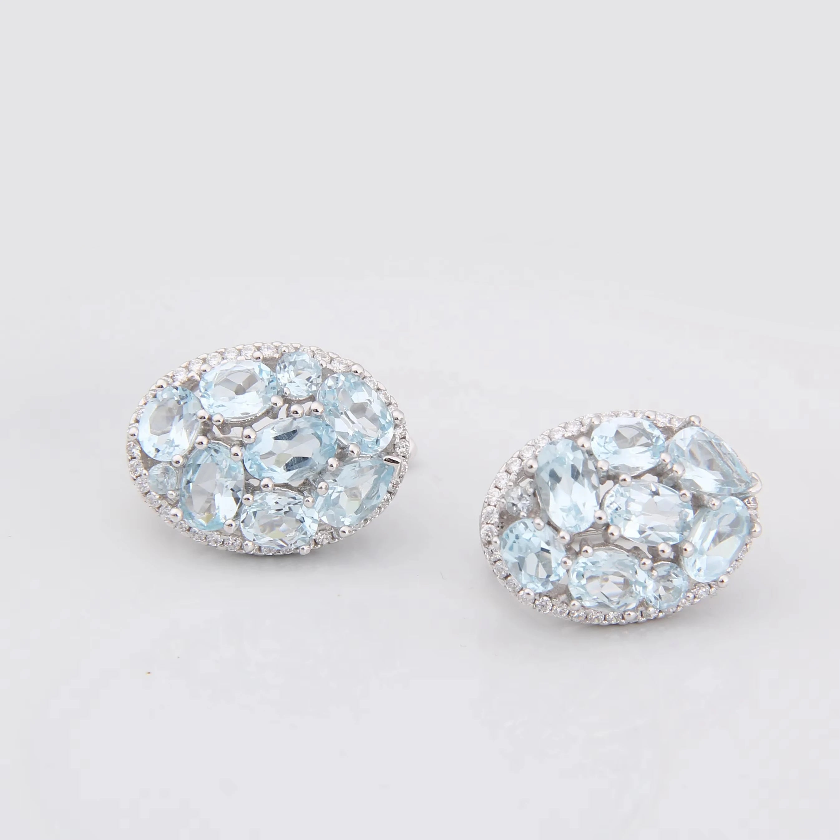 2024 New Design Fashion Jewelry Natural Gemstone Sky Blue Topaz Custom Luxury Women's Weeding 925 Sterling Silver Earrings