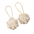 Trendy Ball Shape Floral Buckle Earrings Long White Pearl Flower Clip Earrings for Women Jewelry