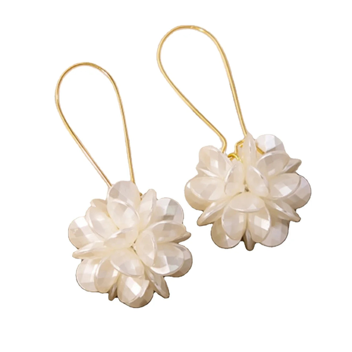 Trendy Ball Shape Floral Buckle Earrings Long White Pearl Flower Clip Earrings for Women Jewelry