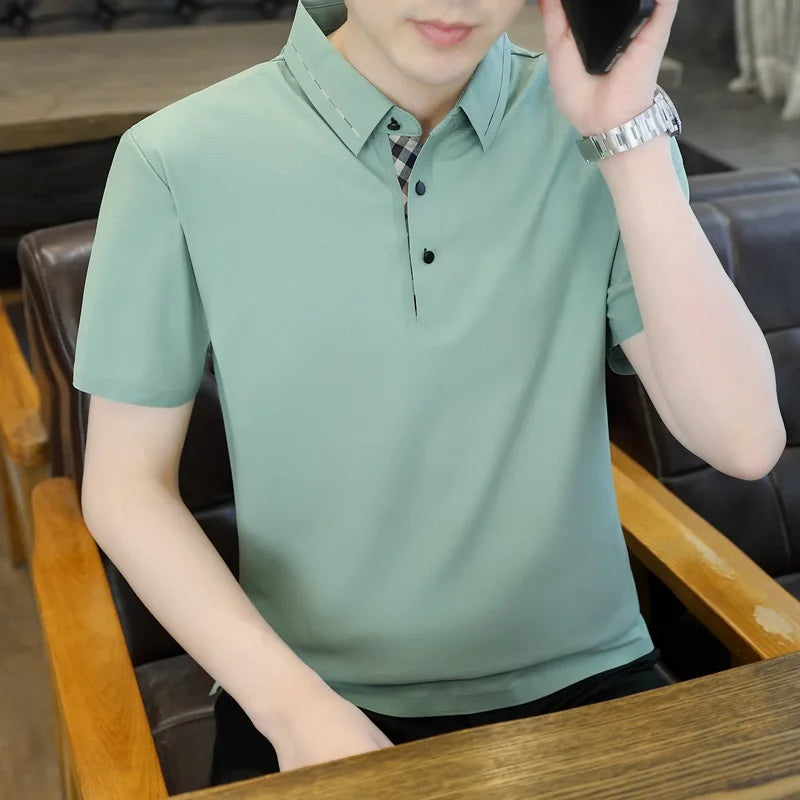 New Summer Men's Short Sleeve Nylon Elastic Seamless Polo Shirt Wholesale Custom Brand Golf Polo Shirt