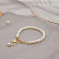 Gold Plated 16+3cm Long 5-6mm Round Freshwater Potato Pearl Bracelet Beautiful Charm Bracelets for Girls Good Luck Lucky Jewelry
