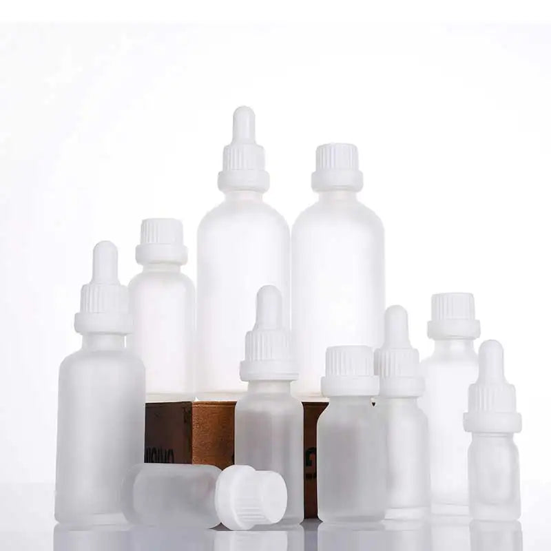 Childproof Frosted Clear Glass Dropper Bottle 5ml-100ml Range for Skin Care Cream Screen Printing Surface Handled