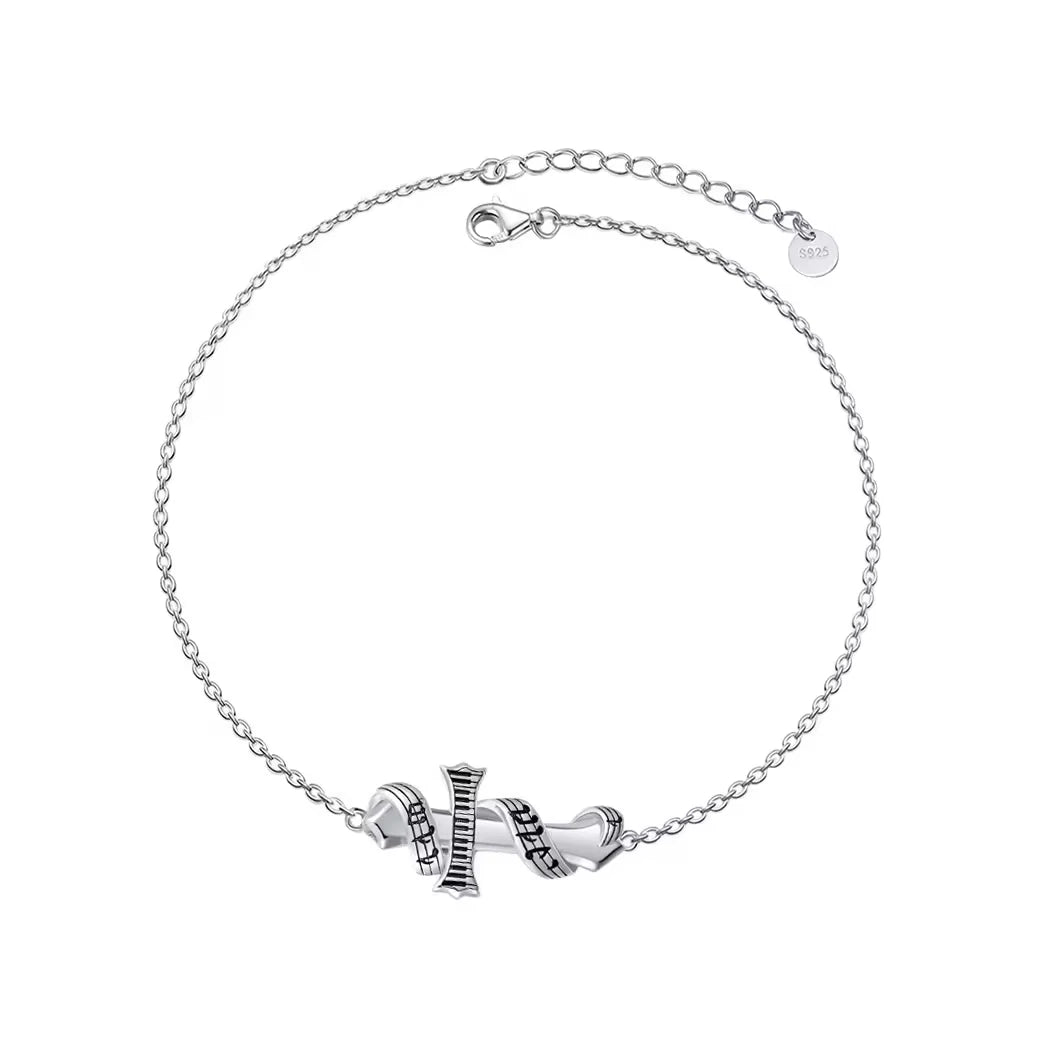 Fine Jewelry 925 Sterling Silver Two Tone Plated Treble Clef Music Note Cross Chain Bracelet