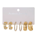 DUYIZHAO Personality High Quality 3 Pairs Heart Crystal C Shape Gold Open Hoop Earrings Set for Women Gift