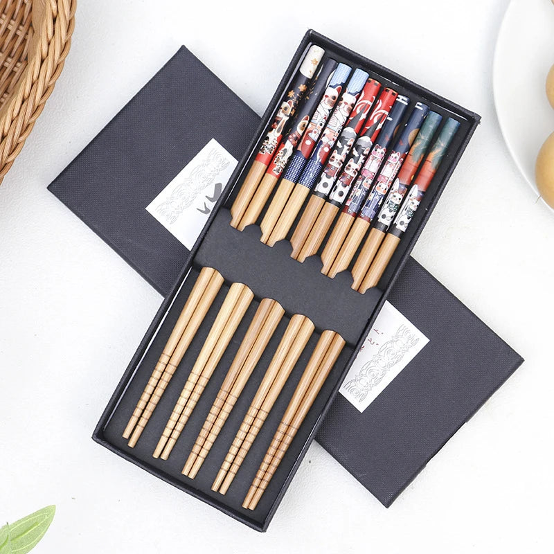 5 Pairs Japanese Bamboo Chopsticks Set Hot Sale Chopsticks Factory Direct Sale Eco-friendly Chopsticks