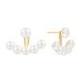 925 Silver Pearl Fan-Shaped Earrings with Two Smiling Faces Gold Plated for Anniversary Party or Gift
