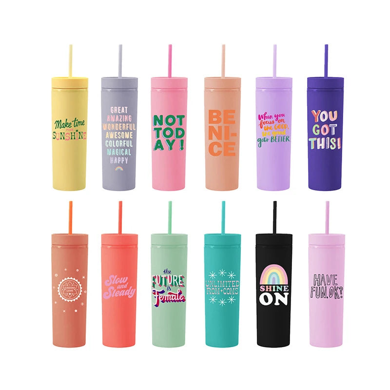 2023 Hot Custom Diy 16oz Grid  Cup Double Wall Plastic Light Blue Purple Black Matte Disco Tumbler With Straw