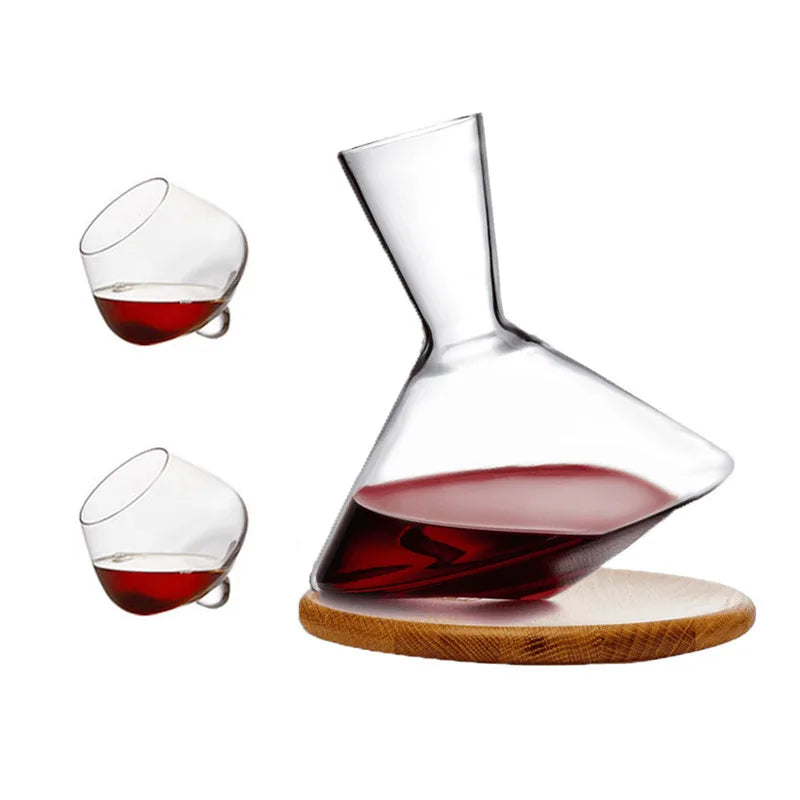 Stock 2100ml Transparent Rotatable Crystal Glass Red Wine Decanter Set with 2 Cup