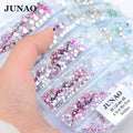 JUNAO SS6 SS8 SS10 SS12 SS16 Mix Size Non Hot Fix Flatback Strass  Crystals Applique Glass Rhinestones for Garments