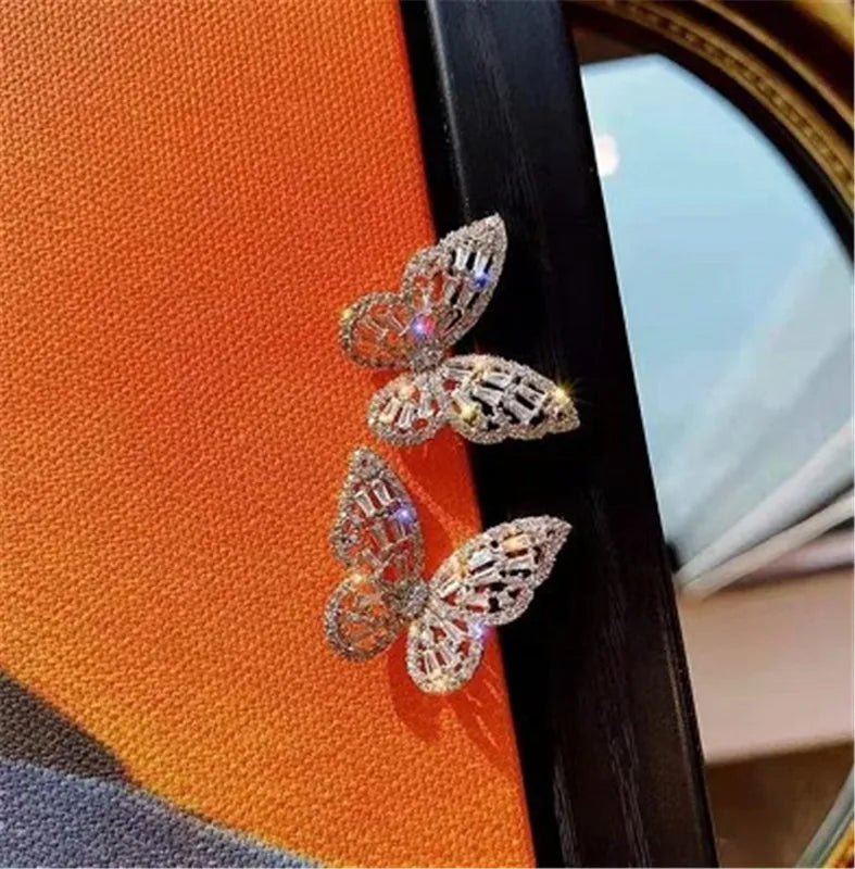 New Bling Bling Crystal Butterfly Earring Delicate Hollow Zircon Diamond Butterfly Earring Women
