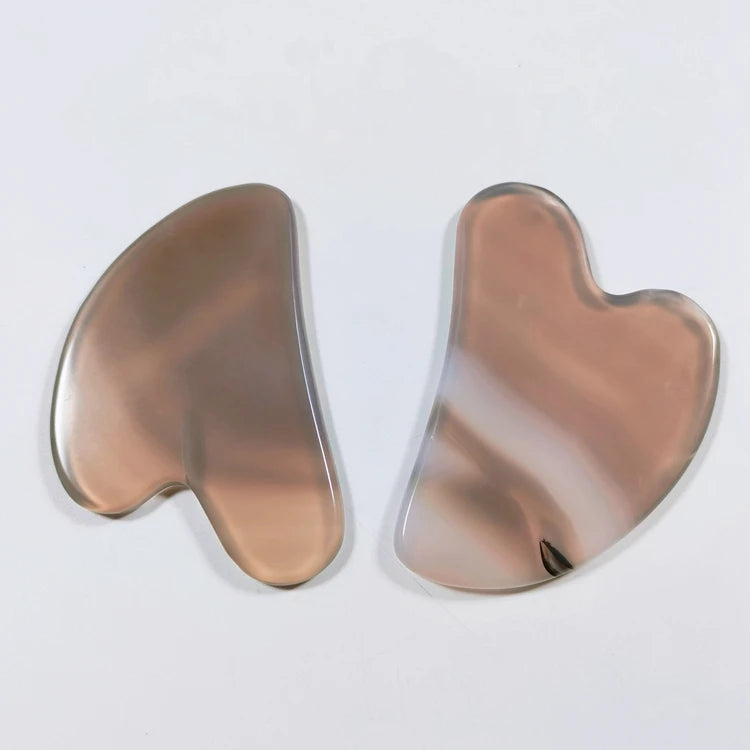 DIY Natural Jade Stone Grey Agate Guasha Scraper Stone Grey Agate Face Massager Gua Sha Horn Facial Skin Care