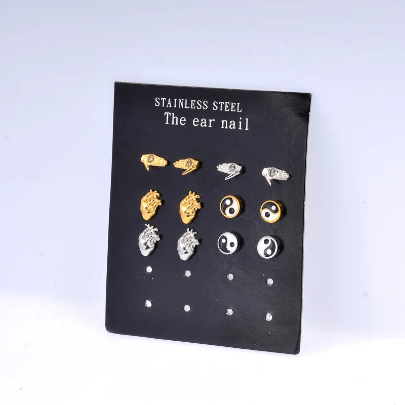 Certified Stainless Steel 24K Gold Plated Heart Charms Trendy Unisex Earrings 8mm Small Piercing Stud Pendant Daily Wear Party