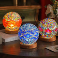 Decorative Lamps LED Lampshade Colored Glass Innovative Table Lamp Mosaic Floor-standing Wooden Plug-in Baroque Night Lamp