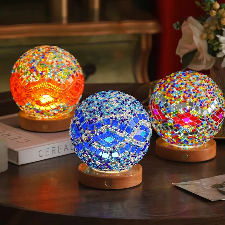 Decorative Lamps LED Lampshade Colored Glass Innovative Table Lamp Mosaic Floor-standing Wooden Plug-in Baroque Night Lamp