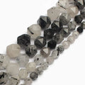 Wholesale Natural Faceted Black Rutilated Quartz Diamond Cutting Loose Gemstone Beads