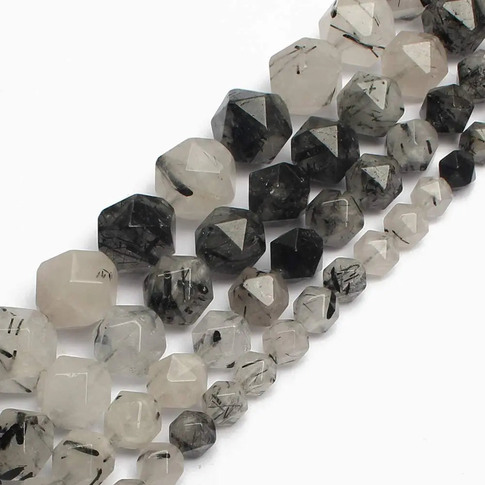 Wholesale Natural Faceted Black Rutilated Quartz Diamond Cutting Loose Gemstone Beads