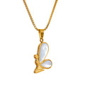 JINYOU 516 Stainless Steel Butterfly Pendant Necklace Inlaid Natural Shell 18K Gold Color Charms Jewelry for Women Waterproof