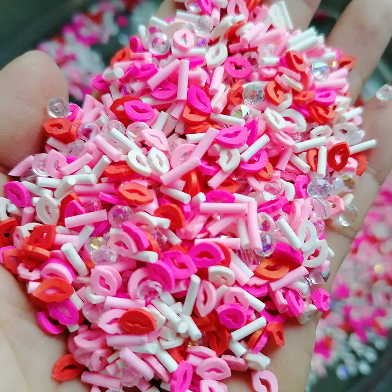 1KG DIY Craft Slime Supplies Valentine Polymer Sprinkles Slices Lips Acrylic Rhinestones Mix Polymer Clay Sprinkles