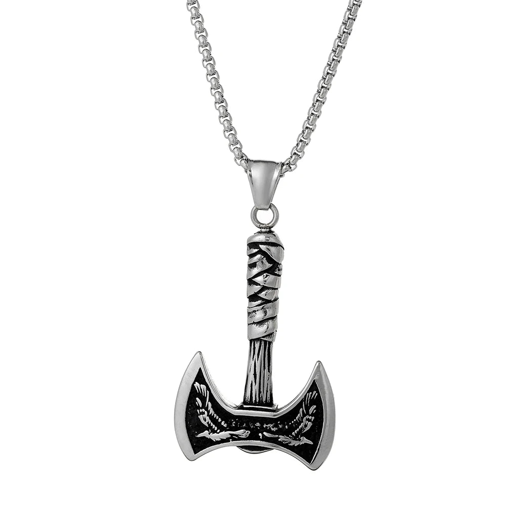 Norse Viking Necklace Raven Thor Hammer Pendant Jewelry 18k Gold Plated PVD Stainless Steel Necklace