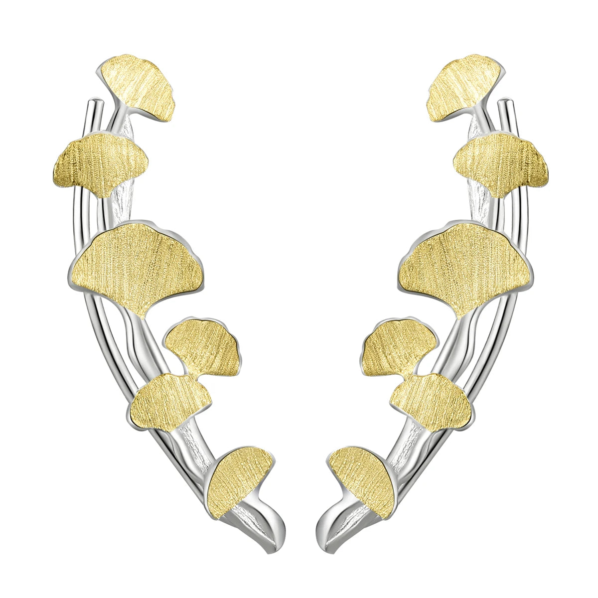 Lotus Fun Fashion Delicate Ginkgo Leaves Long Branch Stud Earrings Set 925 Sterling Silver With 18k Gold  Fine Jewelry for Women