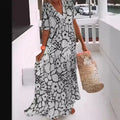 Summer Women's Clothes Lady Elegant Temperament Dresses Women Casual Printed Short-sleeved V-neck Dress