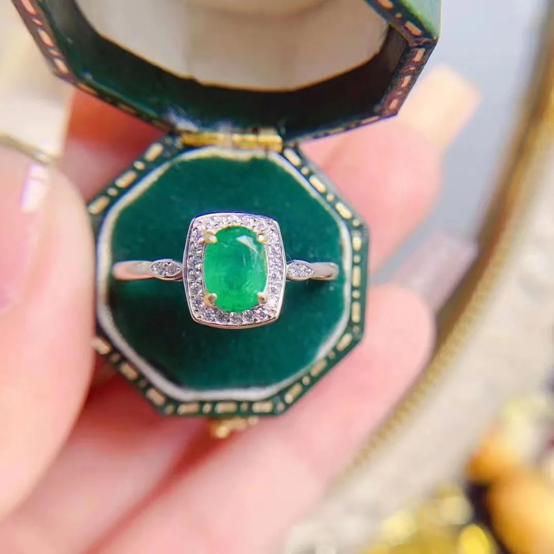 Classic Oval Cut 925 Sterling Silver Natural Emerald Wedding Party Rings