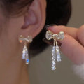 Crystal Drop Bowknot Earrings Bling Bling Cubic Zirconia Temperament Women Bow Earrings