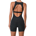 Women's Open Back Comfort Lightweight Dance Romper Short Length Compression Stretchy Four-Way Workout Clothes Solid Sets XL-XXL