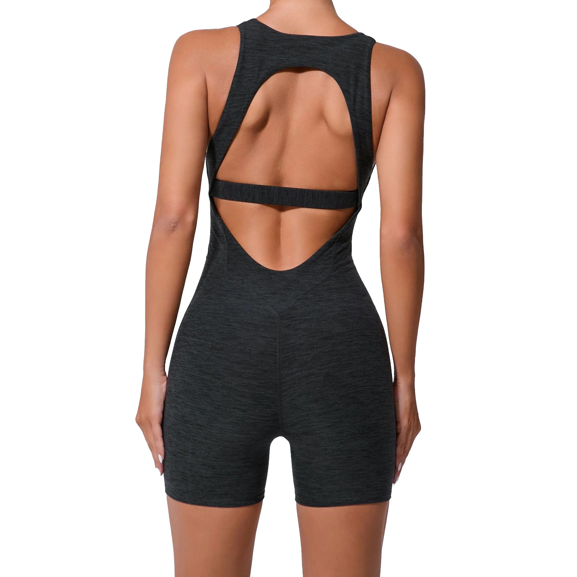 Women's Open Back Comfort Lightweight Dance Romper Short Length Compression Stretchy Four-Way Workout Clothes Solid Sets XL-XXL