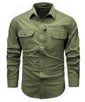 Casual Men's Loose Long-Sleeved Solid Color Cargo Shirt for Spring and Autumn Large-Size Outdoor Wear