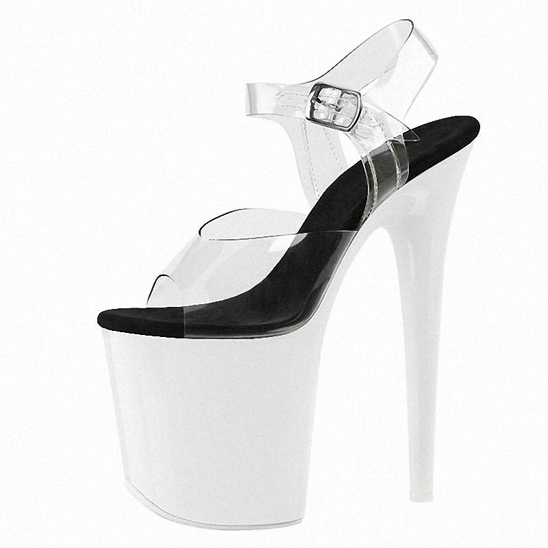 Women's 8 Inch High Heels Nightclub Fashion Shoes Transparent Crystal Sangals Pole Dancing Shoes Height Increasing Summer Style