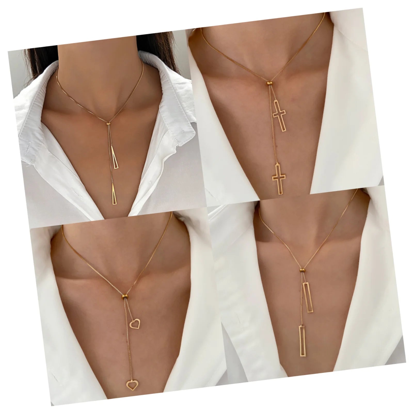 DAIHE Wholesale Fashion Jewelry Necklaces Stainless Steel Clavicle Chain Geometric Drop-shaped Drawstring Necklace for Women