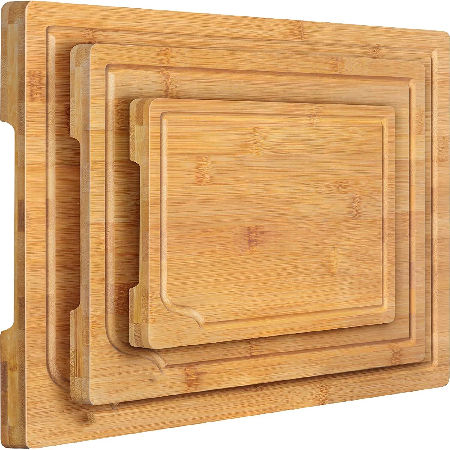 Organic Bamboo 3-piece Bamboo Cutting Board With Juice Groove and Handles Set of 3 Kitchen Board for Vegetable and Fruit