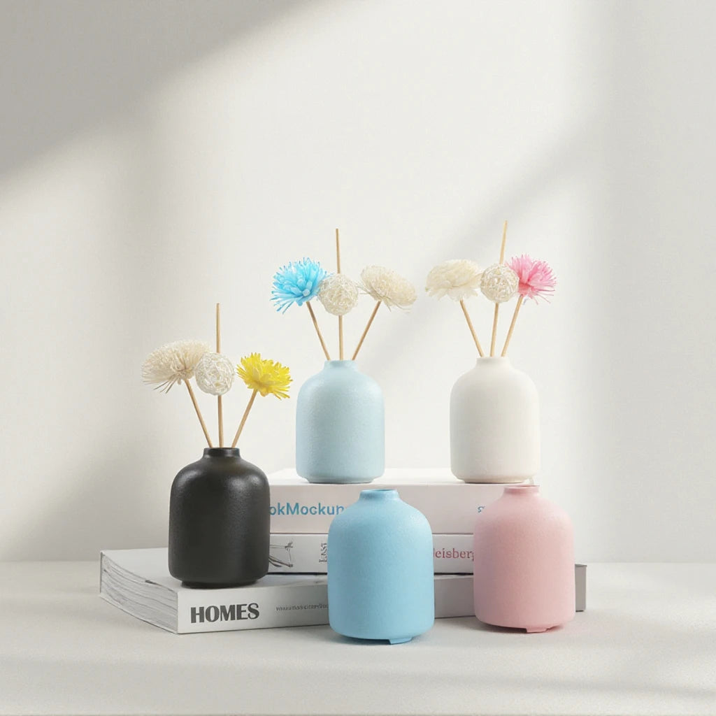 Simple Design Custom Fragrance Aromatic Small Bud Vase Ceramic Reed Diffuser Bottle No Fire Scented Candle Hotel Decoration
