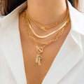 Jachon New Styles Snack Multilayer Chain Lock Button Choker Necklace Set Valentine's Day Gift for Women Fashion Jewelry Necklace