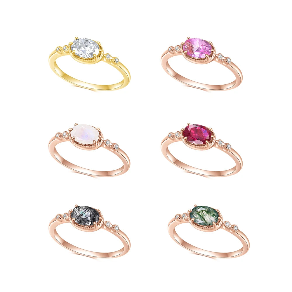 OL0899 Abiding Jewelry Custom Oval Cut 5x7mm Colored Synthetic Lab Created Gemostone Zirconia 925 Sterling Sliver Stacking Ring