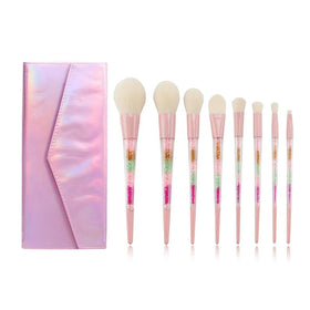 Mixcos PB0811-15 Teal & Pink Crystal Dome Diamond Powder Brush with Glitter Handle and Rhinestone 8-Piece Set