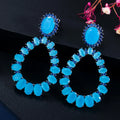 Personalized Exaggerated Oval Cut Blue Color Cubic Zircon Stone Long Big Teardrop Shaped Boho Dangle Earrings for Ladies Jewelry