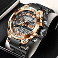 LIGE LG8922 Men Silicon Strap Dual Display Chronograph Clock 50m Waterproof Sport Wristwatch LED Digital Watch Relogio Masculino