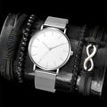 Luxury 5-Pcs Set of Men's Black Sports Wristwatches Big Dial Quartz Watches with Stainless Steel Band Business Alloy Case Clocks