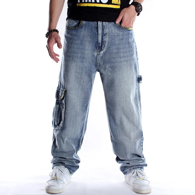 AeeDenim Hotsale Men's Jeans Loose Straight Leg Skateboard Multiple Pockets Street Dance Hip Hop Jeans Baggy Jeans
