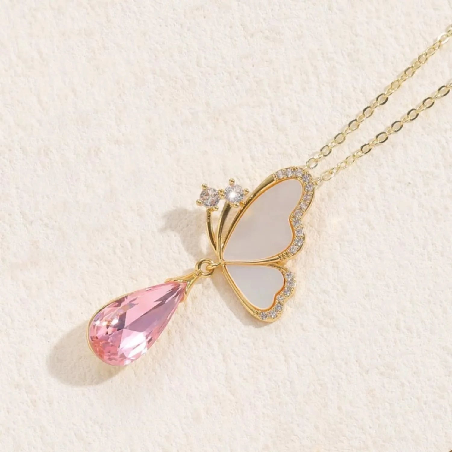 New 18k Gold Plated Shell Butterfly Necklaces Fashion Zircon Temperament Stainless Steel Necklace for Women
