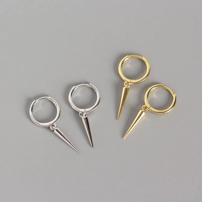Genuine 100% 925 Sterling Silver Hanging Rivet Cone Pendant Drop Earrings for Fashion Women Party Accessories Jewelry