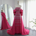 Jancember SCZ147 Luxury Dubai Beaded Fuchsia Women's Wedding Evening Party Dresses