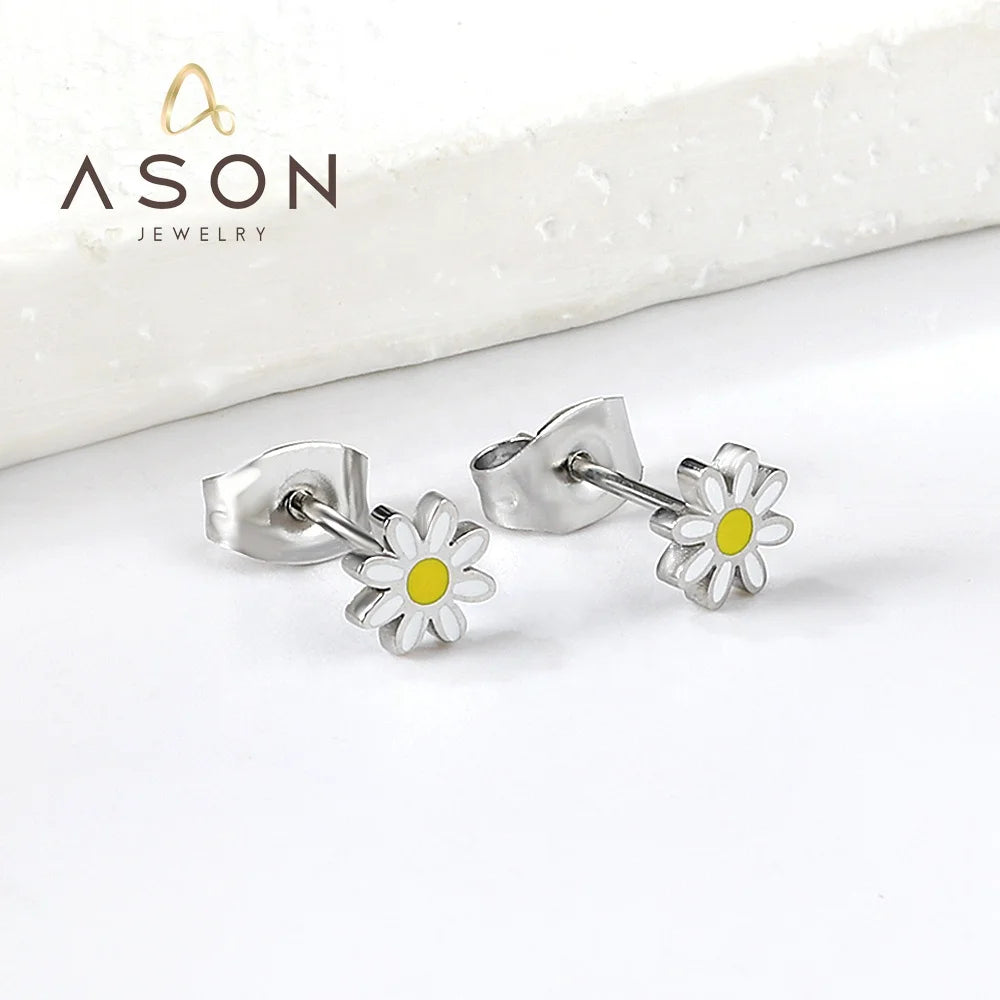 Ason Fashion Jewelry Cute Hyposensitivity Stud Earrings 18K Gold Plated Stainless Steel Vintage Flower Wreath Earrings for Women