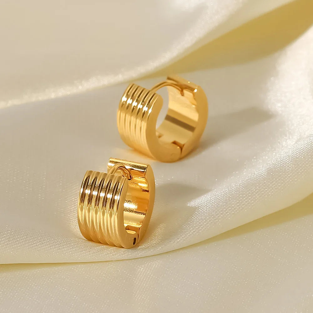 Fashion Jewelry Wholesale Trendy 18K Gold Plated Multi-layer Huggie Dainty Shiny Stainless Steel Earrings
