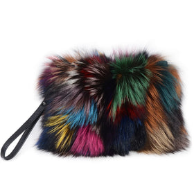 MWFur Fashion Winter New Style Fox Fur Purse Ladies Fur Crossbody Handbag with Leather Handle & Metal Chain